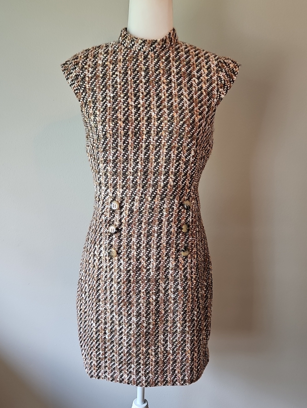 Ann Taylor Tweed Dress in Brown, White & Tan